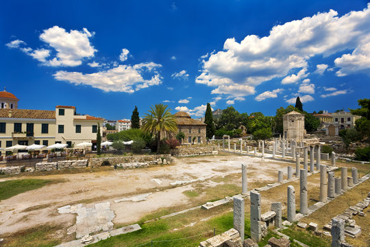Greece. Athens. Remains of the Roman Agora with Tower of the Winds