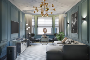 Modern living room interior 3d rendering