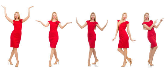 Fototapeta premium Woman in red dress isolated on white