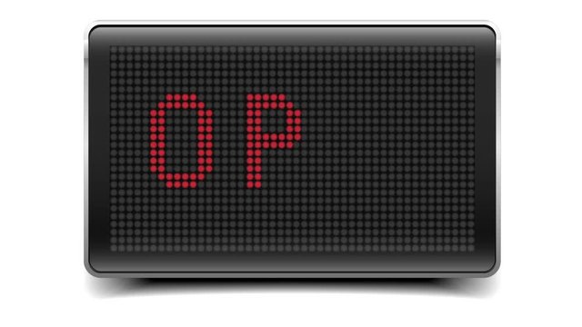 LED Panel with the word Open flying in, loopable