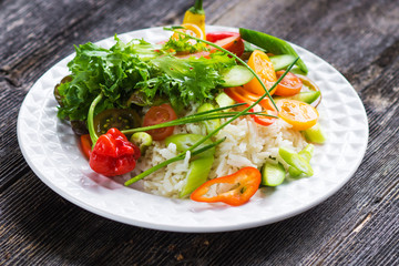 Delicious mix crispy salad with rice