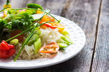 Delicious mix crispy salad with rice