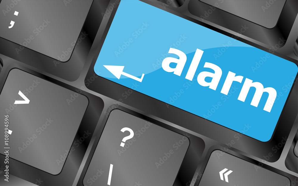 Poster alarm button on a black computer keyboard. keyboard keys icon button vector