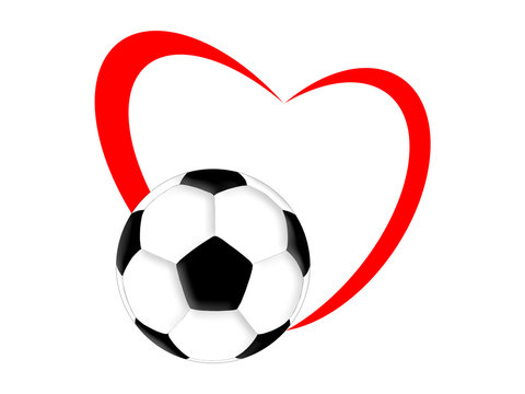 Symbol of the heart and soccer ball on the white background