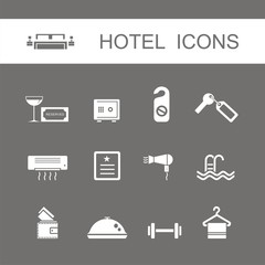 Conjunto de iconos de hotel con reflejo. Ilustración vectorial