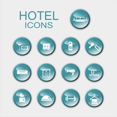 Grupo de iconos hotel sobre botones de color azul. Vector ilustración