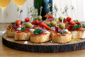 Tapas on Crusty Bread - Selection of Spanish tapas