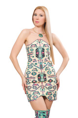 Fototapeta premium Model wearing dress with Azerbaijani carpet elements isolated on