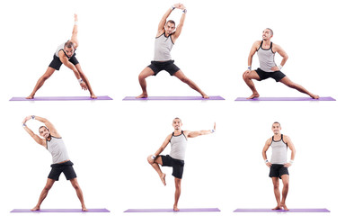 Man doing exercises on white