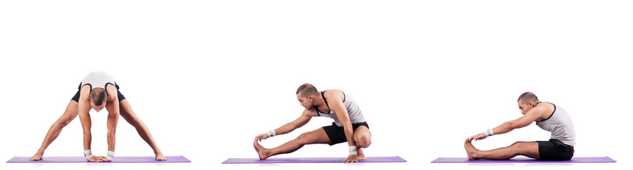 Man doing exercises on white