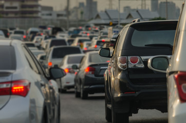 abstract blur of traffic jam with row of cars on expressway