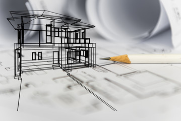concept of dream house draw by designer with construction drawin
