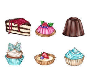 Raster illustration with different sweet food - clipart collection