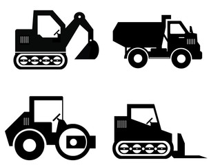 Camions de chantier en 4 icônes
