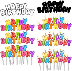 Colorful Happy Birthday Text Candles On Sticks Set 3