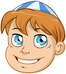 Jewish Boy Head With Blue And White Kippah