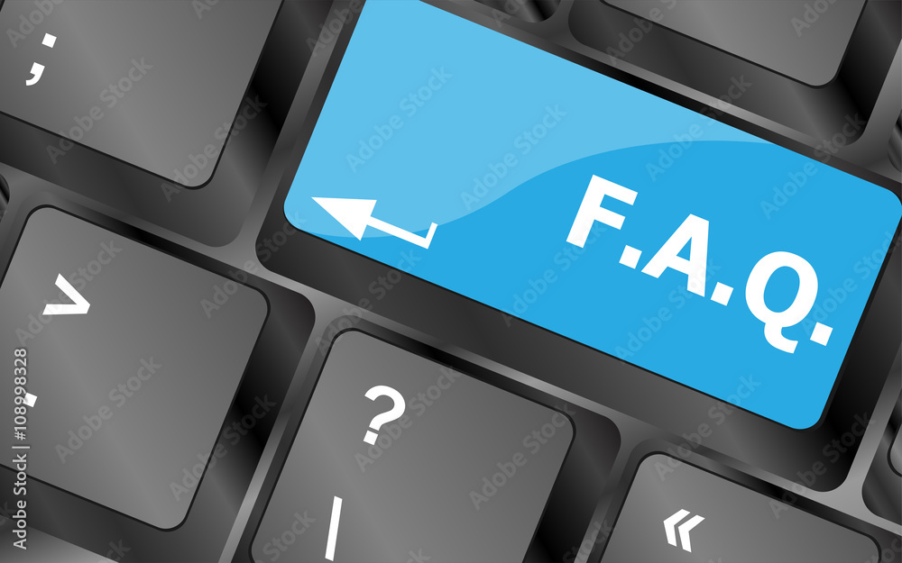 Poster keyboard with faq button - business concept. keyboard keys icon button vector