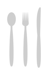 Cutlery set with fork, knife and spoon table restaurant silverware flat vector illustration.