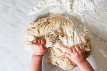 Kneading dough.