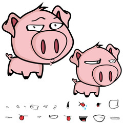 cute little big head pig cartoon set in vector format