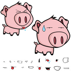 cute little big head pig cartoon set in vector format