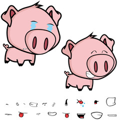 cute chibi big head piggy cartoon expressions pack in vector format