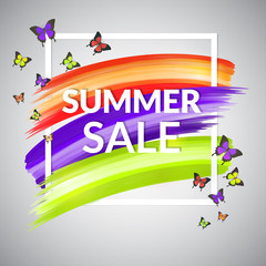  Sale Summer Banner design  with frame and butterflies