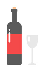 Glass and bottle of wine drink alcohol beverage winery cabernet design vector illustration.