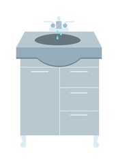 Washbasin and faucet with water drop at home bathroom interior flat vector illustration.