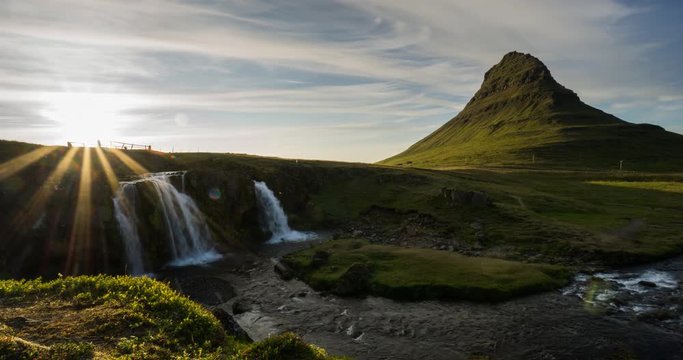 Sunset at Kirkjufell waterfall, Iceland