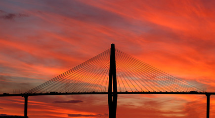 Silhouette of  Arthur Ravenel Jr. Bridge  at sunset