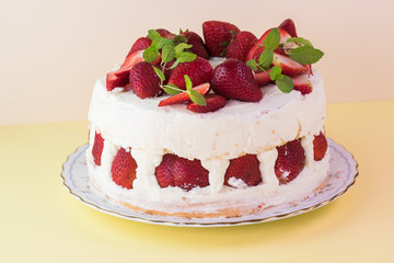 Homemade delicious strawberry cake.