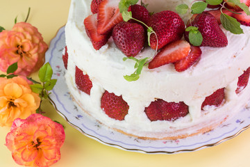 Homemade delicious strawberry cake for Mothers Day.