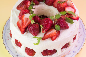 Homemade delicious strawberry cake for Mothers Day.