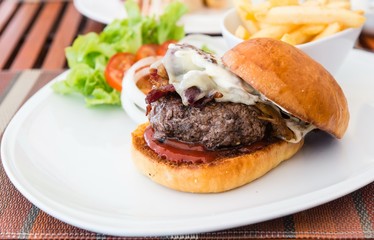Beacon cheese burger with fries