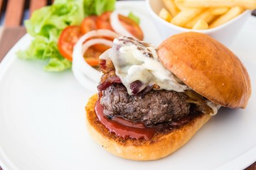 Beacon cheese burger with fries