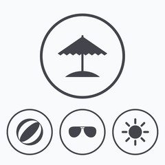 Beach holidays icons. Umbrella and Sunglasses.