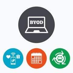 BYOD sign icon. Bring your own device symbol.