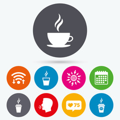 Coffee cup icon. Hot drinks glasses symbols.