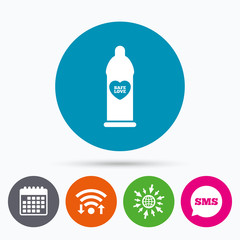 Condom safe sex sign icon. Barrier contraceptive