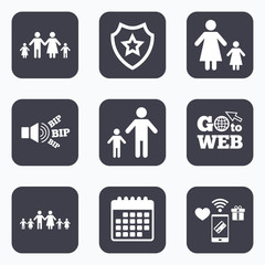 Family with two children sign. Parents and kids.