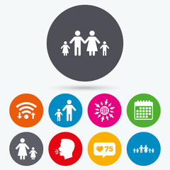 Family with two children sign. Parents and kids.