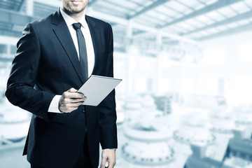 Fototapeta premium double exposure of businessman on background