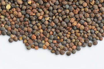 Lentils on white background