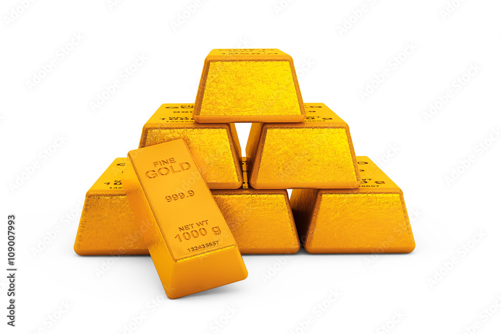 Poster pyramid from golden bars. 3d rendering