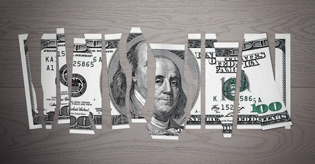 Devalued Dollar Concept. Shred Dollar Bill. 3d Rendering