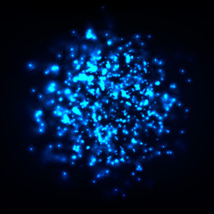 Abstract glowing particles background. Many lights space in dark. Vector background.