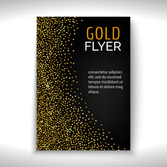 Gold dust flyer design. Vector gold template for flyer, poster, cover, brochure.