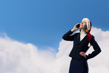 Santa woman with mobile phone