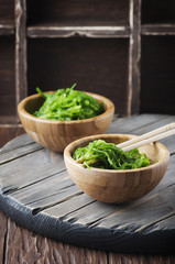 Traditional Japanese salad chuka on the wooden table